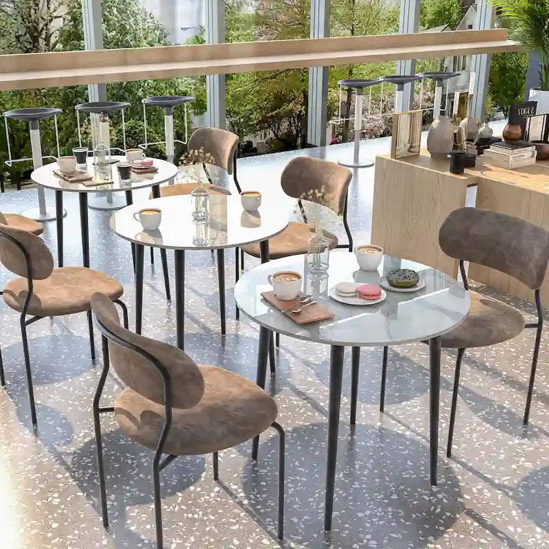 Round Sintered Stone Dining Table with Black Metal Legs