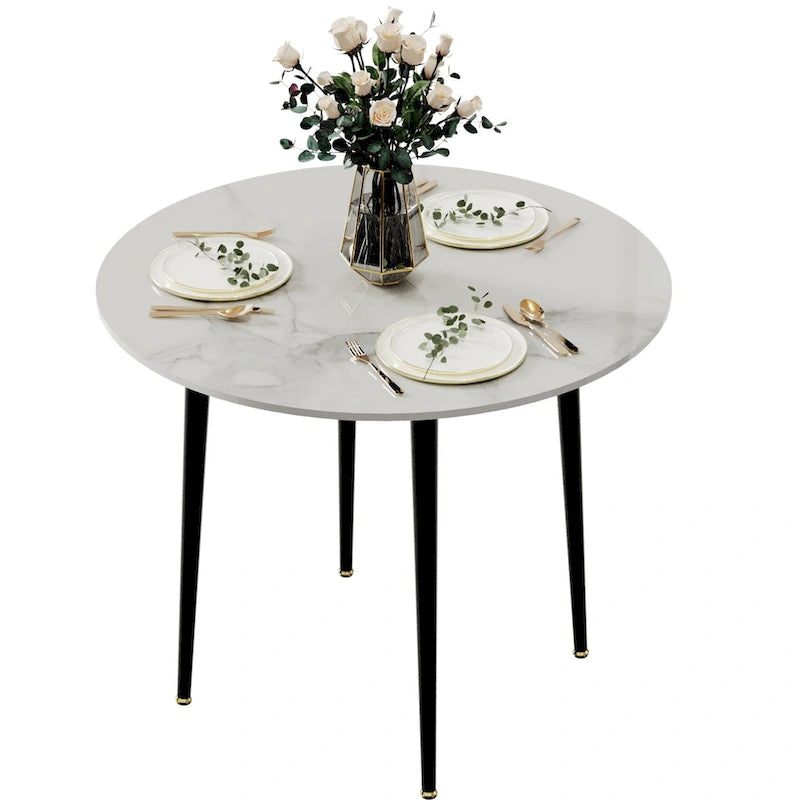 Round Sintered Stone Dining Table with Black Metal Legs