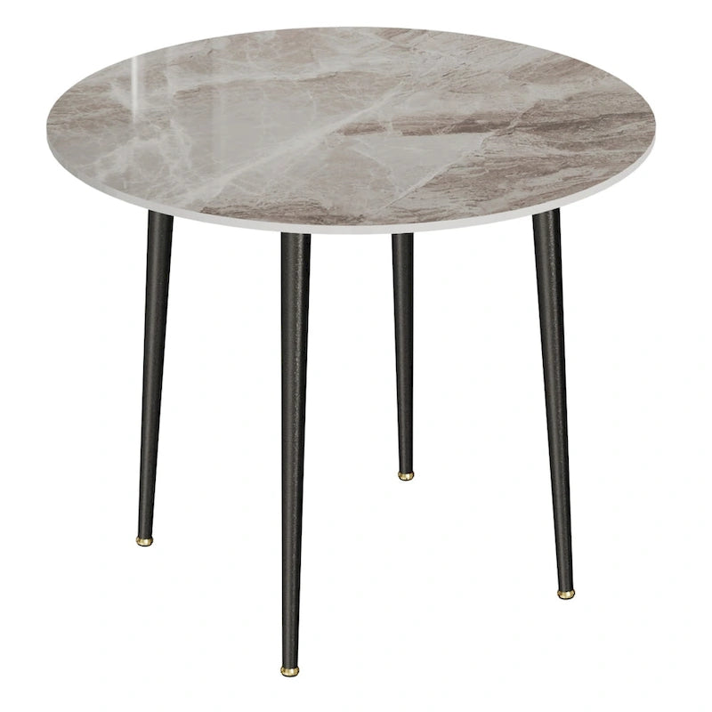 Round Sintered Stone Dining Table with Black Metal Legs