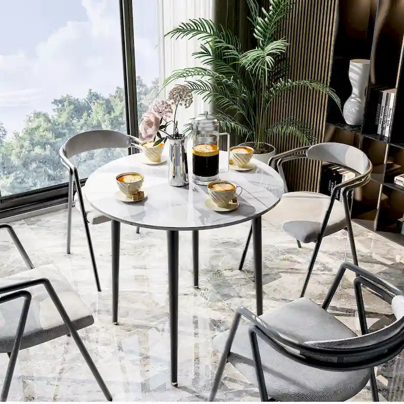 Round Sintered Stone Dining Table with Black Metal Legs