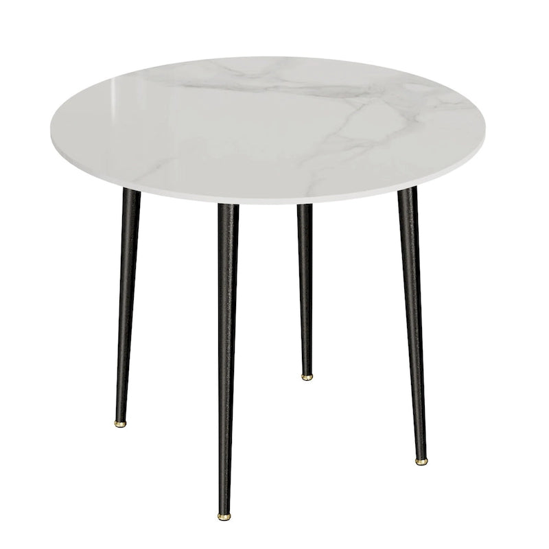 Round Sintered Stone Dining Table with Black Metal Legs
