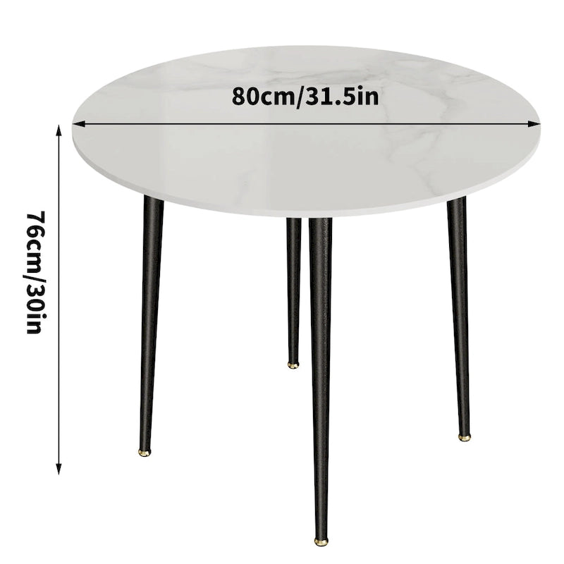 Round Sintered Stone Dining Table with Black Metal Legs