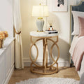 Round Faux Marble End Table with Gold Ring Base