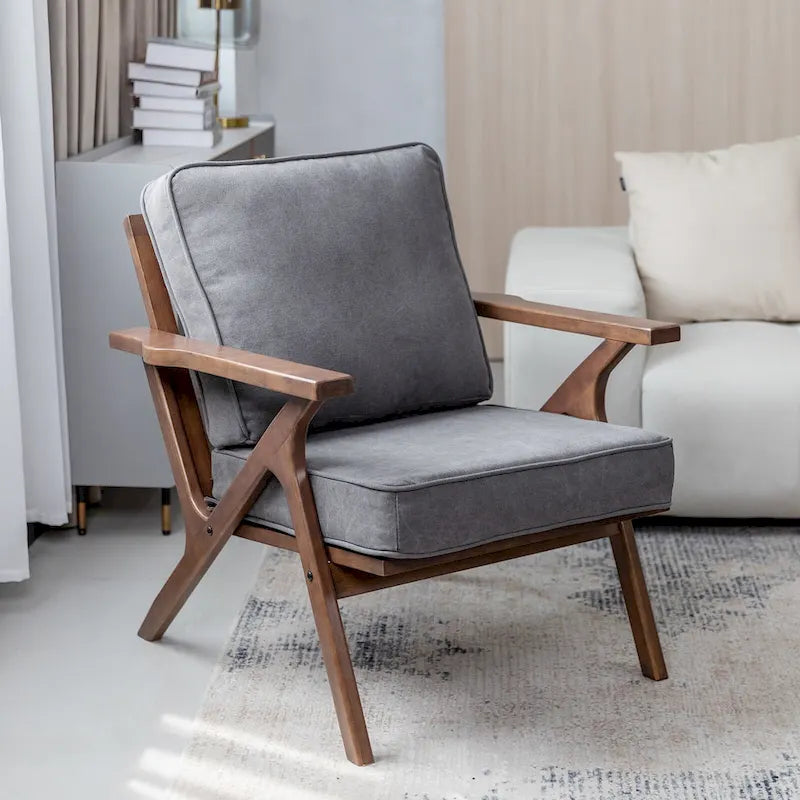 Mid-Century Modern Wood Frame Accent Chair