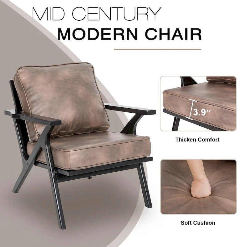 Mid-Century Modern Wood Frame Accent Chair