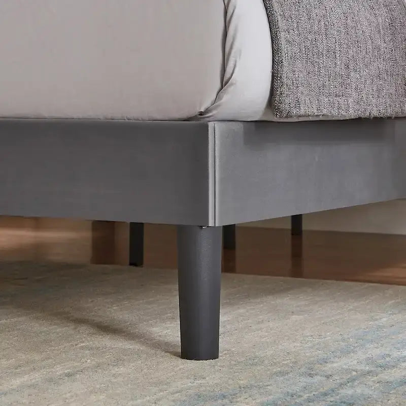Upholstered Platform Bed Frame with Nailhead Headboard - Twin, Full, Queen, Grey