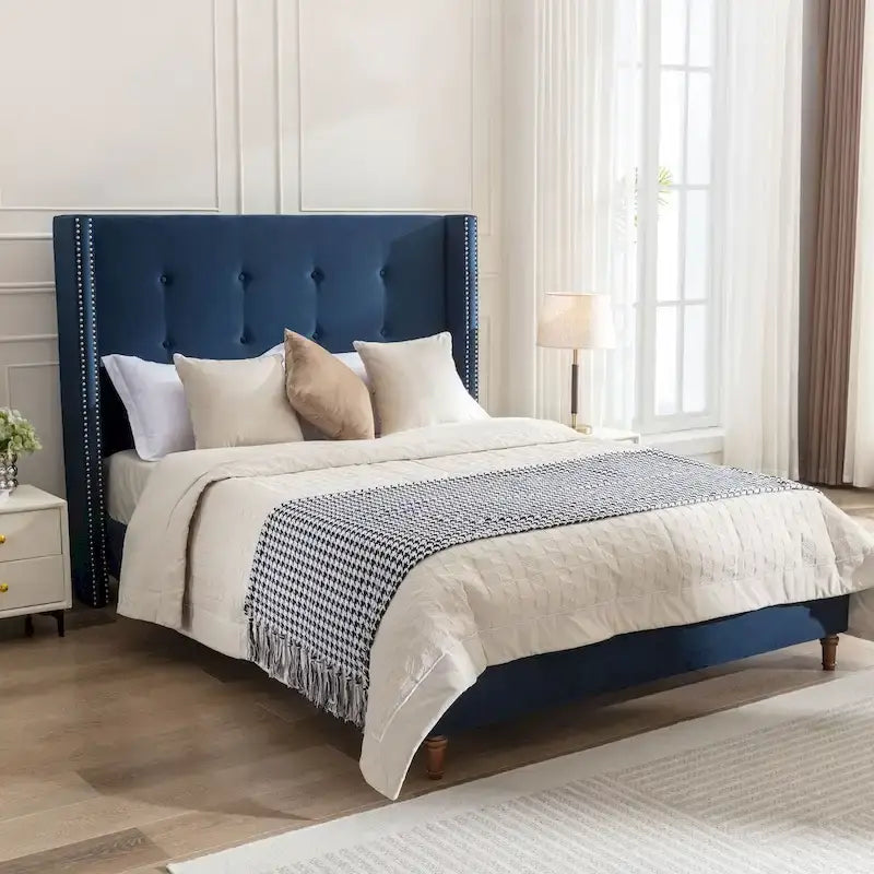 54" High Headboard Upholstered Queen/King Bed (No Box Spring Needed)