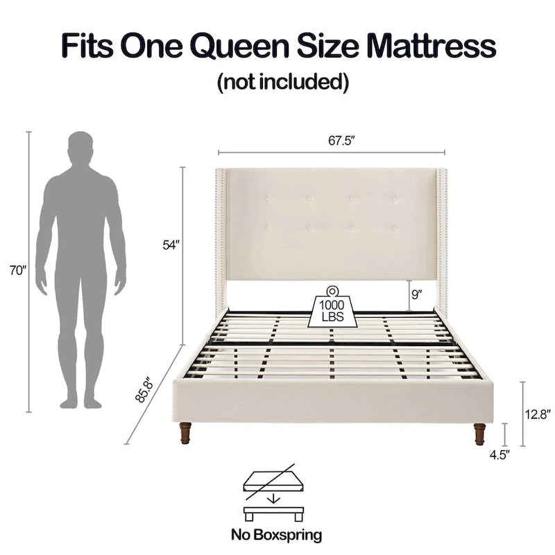 Letto Queen/King imbottito con testiera alta 54" (non richiede rete a doghe)