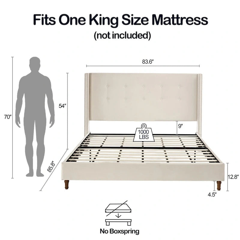 Letto Queen/King imbottito con testiera alta 54" (non richiede rete a doghe)