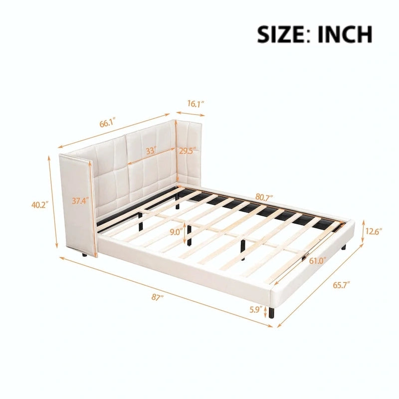 Queen Upholstered Platform Bed with LED Lights
