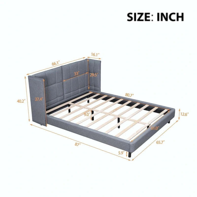 Queen Upholstered Platform Bed with LED Lights