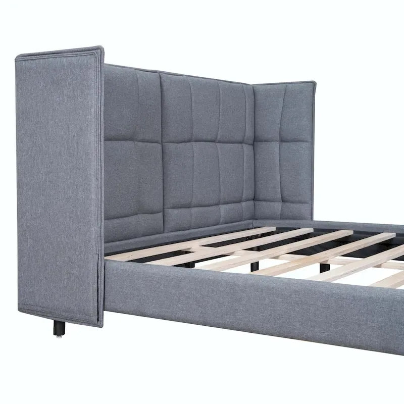 Queen Upholstered Platform Bed with LED Lights