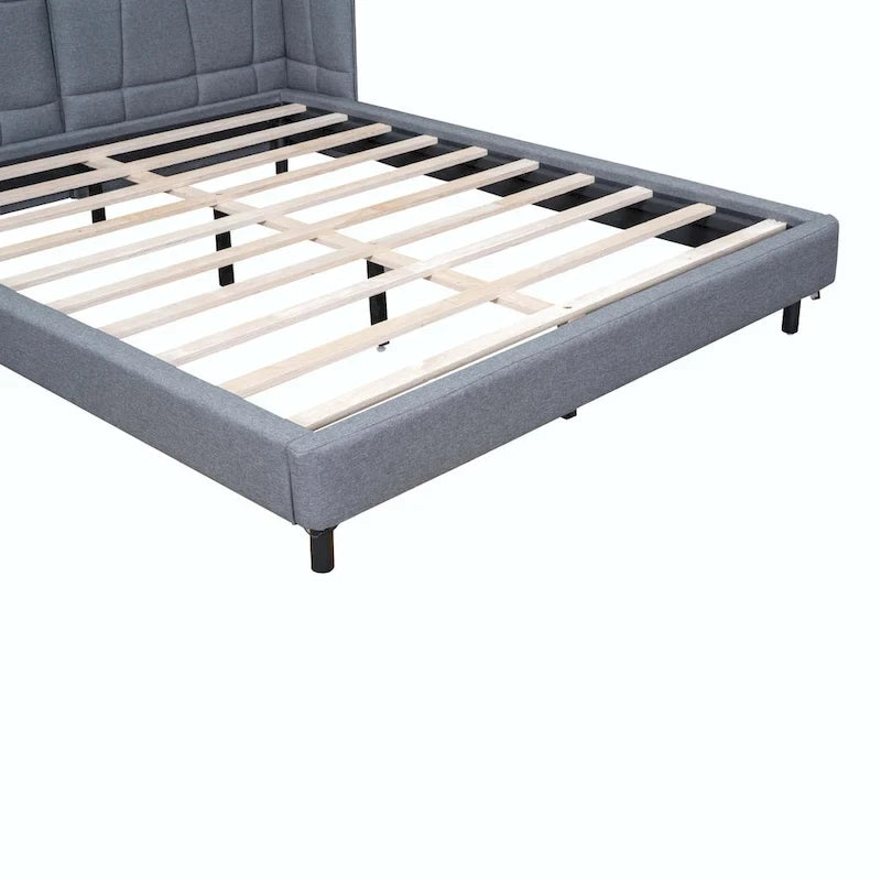 Queen Upholstered Platform Bed with LED Lights