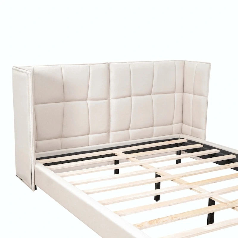 Queen Upholstered Platform Bed with LED Lights