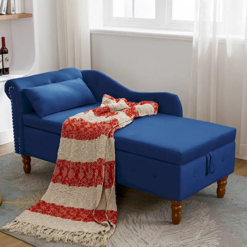 Samt-Chaiselongue mit Stauraum und Kissen