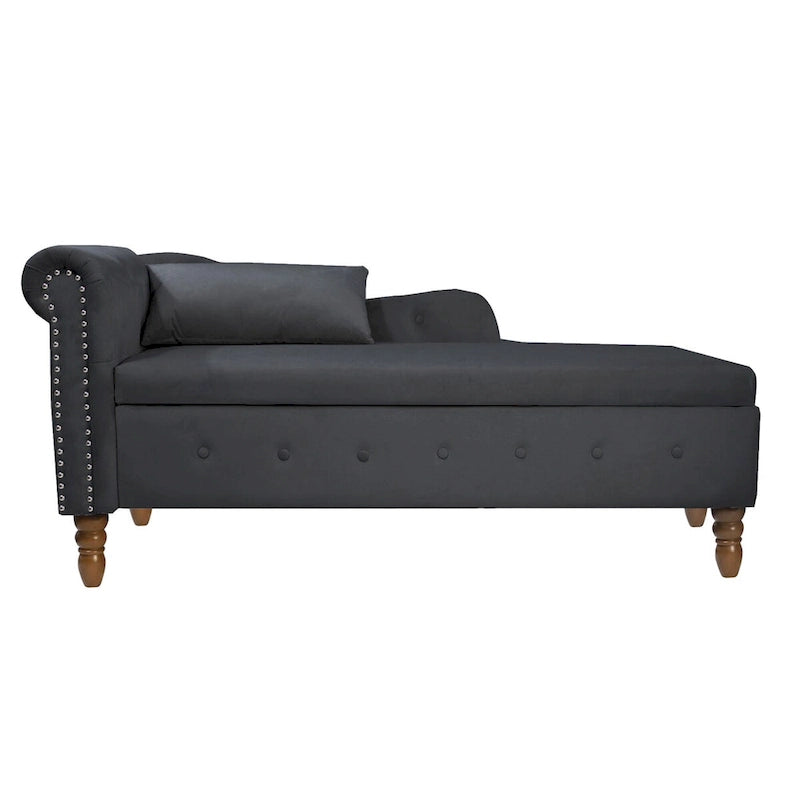 Velvet Chaise Lounge with Storage and Pillow