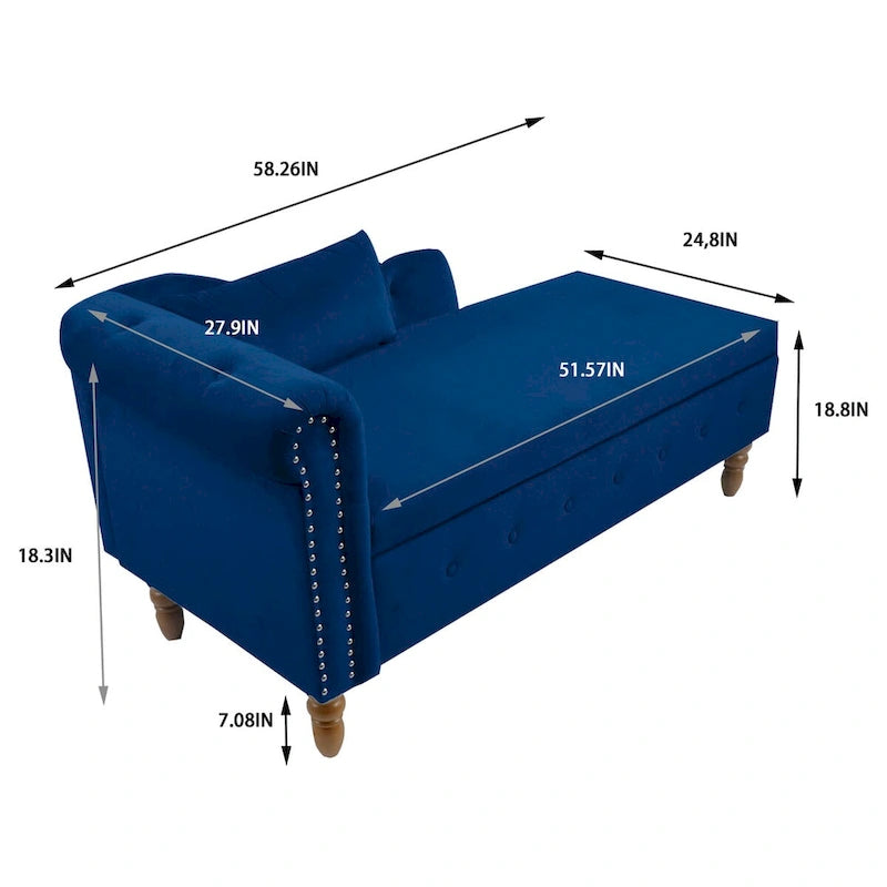 Samt-Chaiselongue mit Stauraum und Kissen