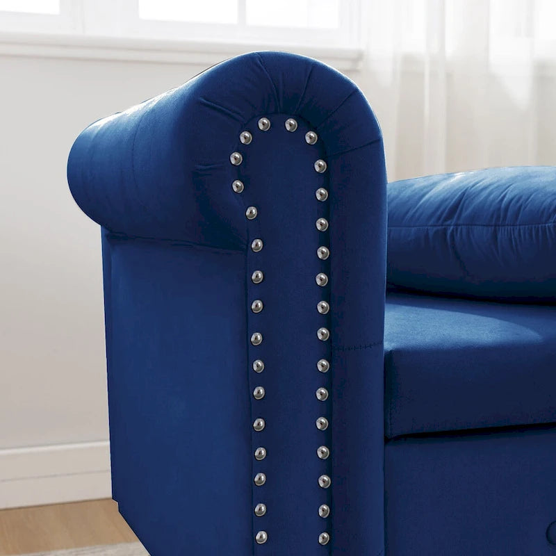 Samt-Chaiselongue mit Stauraum und Kissen