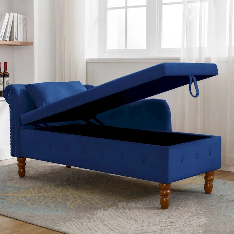 Samt-Chaiselongue mit Stauraum und Kissen