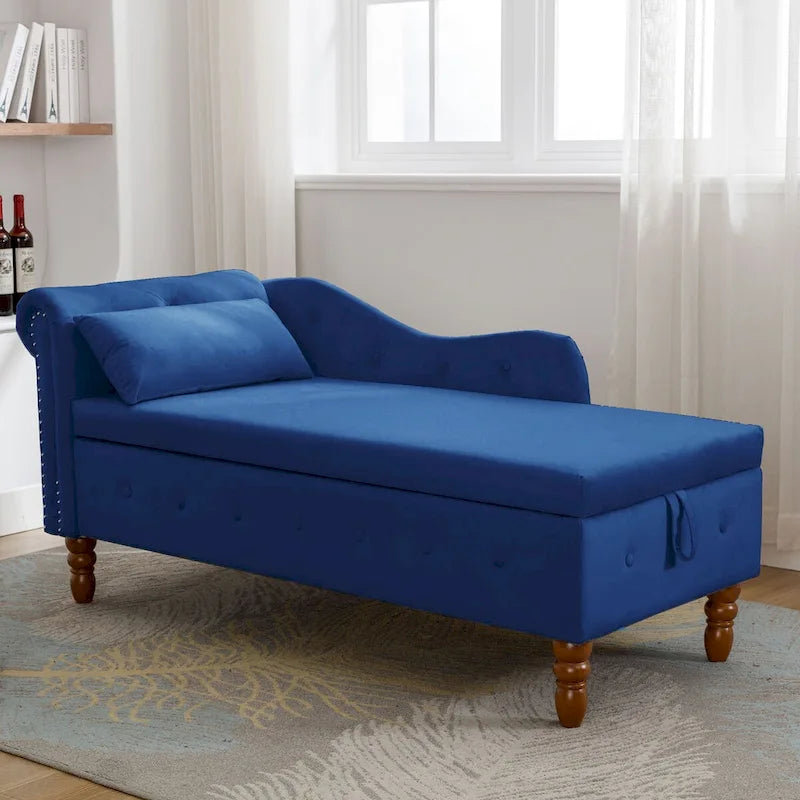 Samt-Chaiselongue mit Stauraum und Kissen