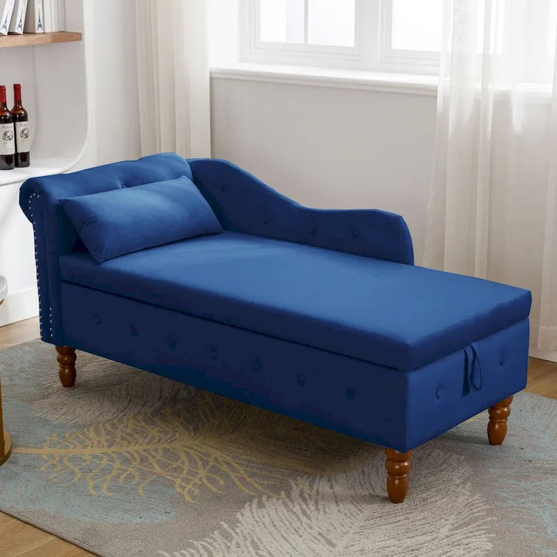 Samt-Chaiselongue mit Stauraum und Kissen