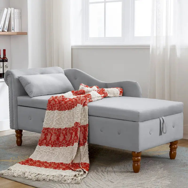 Samt-Chaiselongue mit Stauraum und Kissen