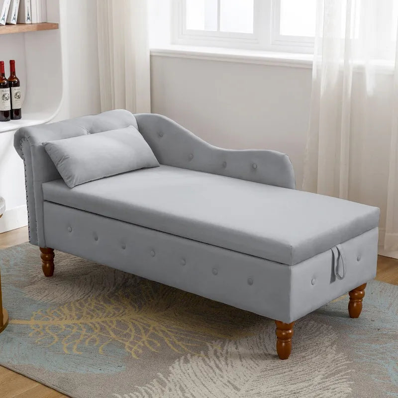 Samt-Chaiselongue mit Stauraum und Kissen