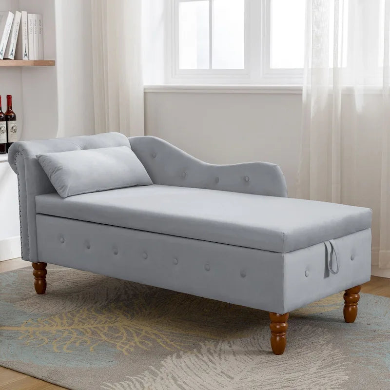Samt-Chaiselongue mit Stauraum und Kissen