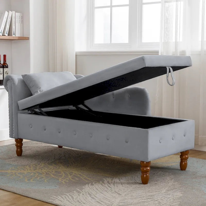 Samt-Chaiselongue mit Stauraum und Kissen