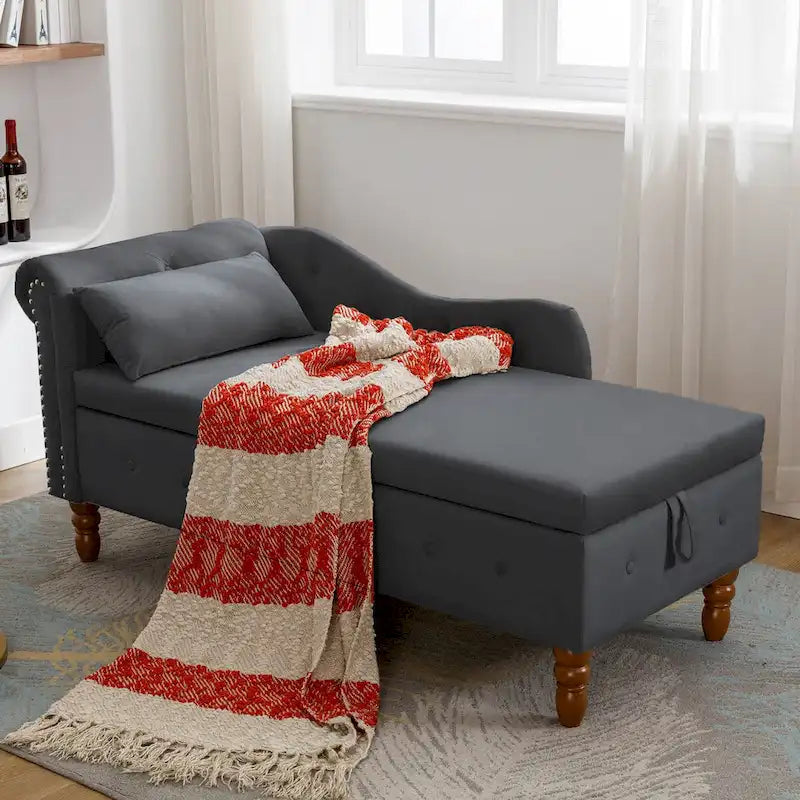 Samt-Chaiselongue mit Stauraum und Kissen