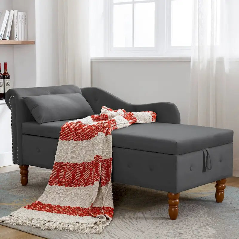 Samt-Chaiselongue mit Stauraum und Kissen