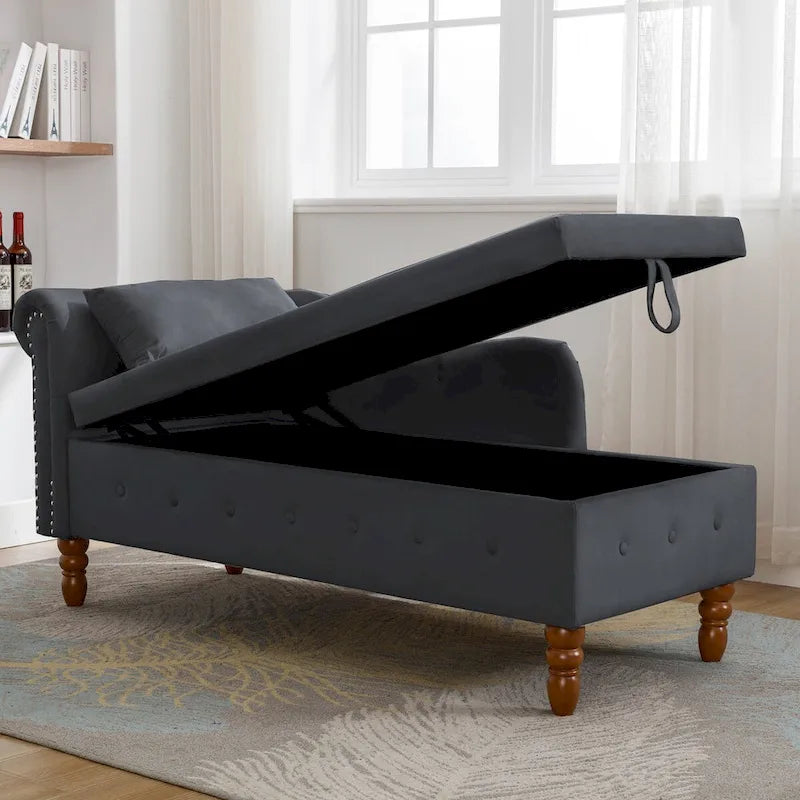 Samt-Chaiselongue mit Stauraum und Kissen