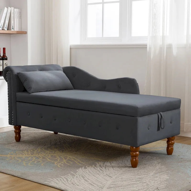Samt-Chaiselongue mit Stauraum und Kissen