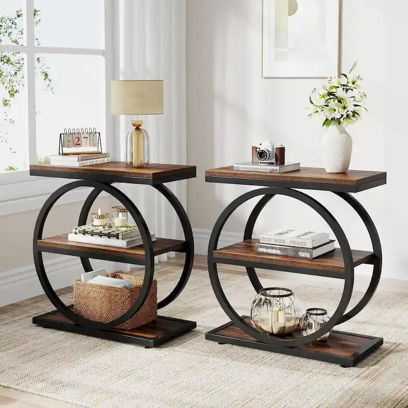 3-Tier Narrow End Table with Storage Shelves