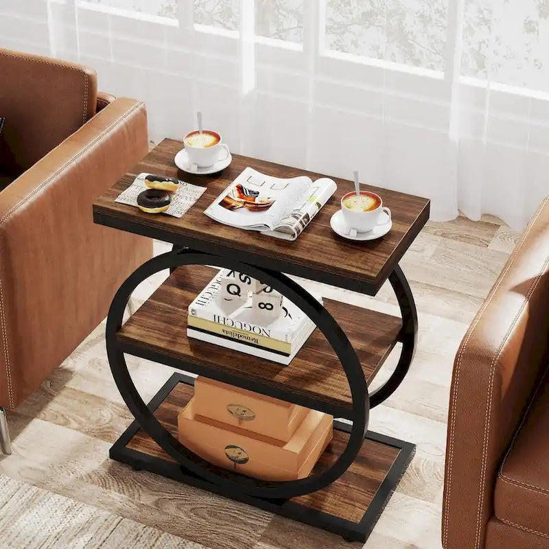 3-Tier Narrow End Table with Storage Shelves