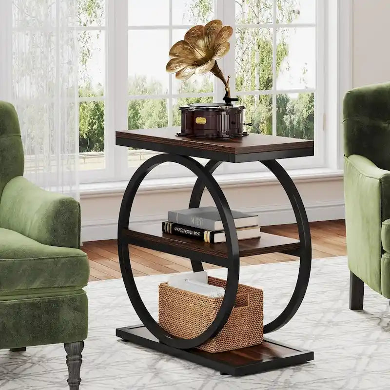 3-Tier Narrow End Table with Storage Shelves