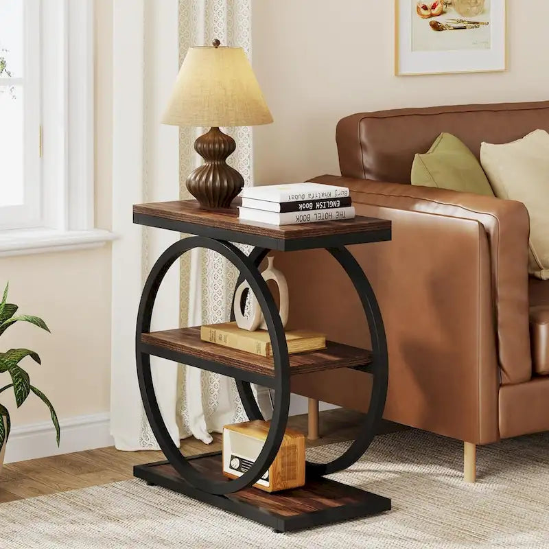3-Tier Narrow End Table with Storage Shelves