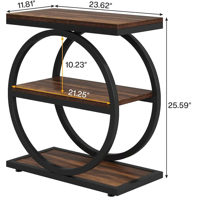 3-Tier Narrow End Table with Storage Shelves