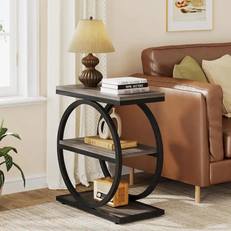 3-Tier Narrow End Table with Storage Shelves