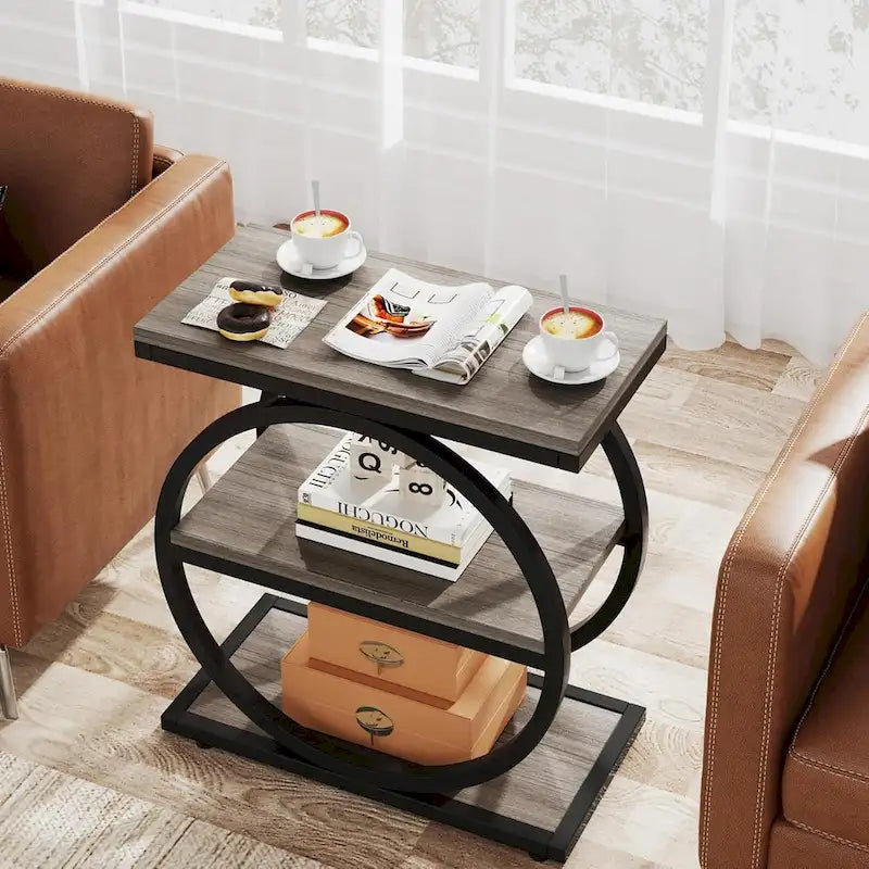 3-Tier Narrow End Table with Storage Shelves