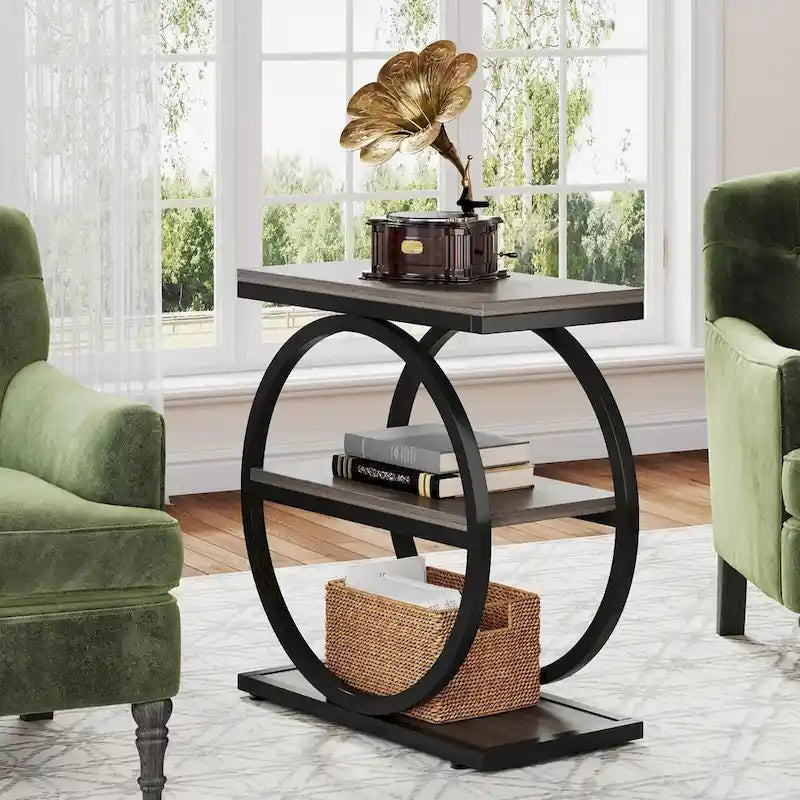 3-Tier Narrow End Table with Storage Shelves