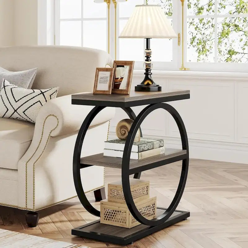 3-Tier Narrow End Table with Storage Shelves