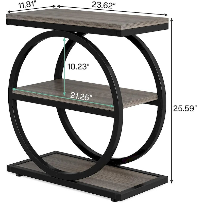 3-Tier Narrow End Table with Storage Shelves