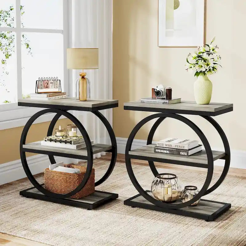 3-Tier Narrow End Table with Storage Shelves