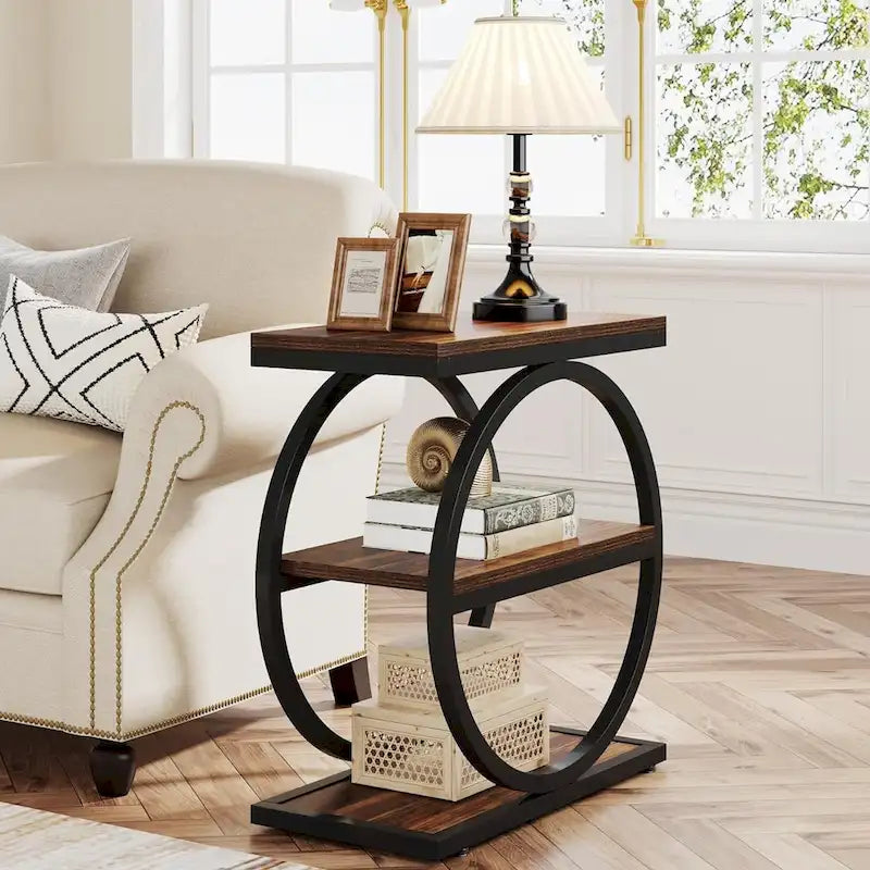 3-Tier Narrow End Table with Storage Shelves