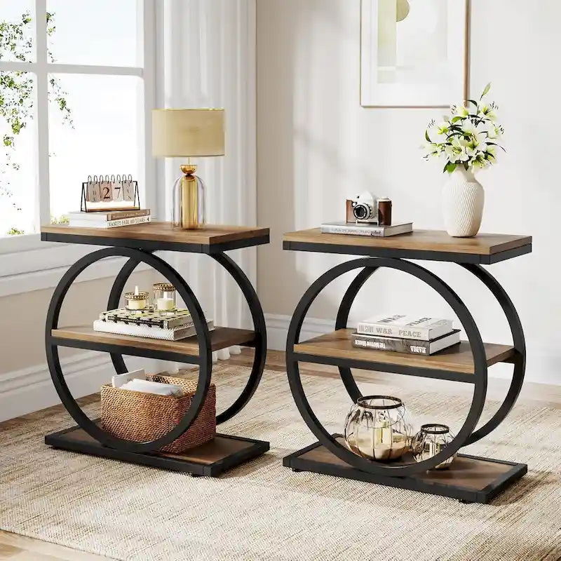 3-Tier Narrow End Table with Storage Shelves