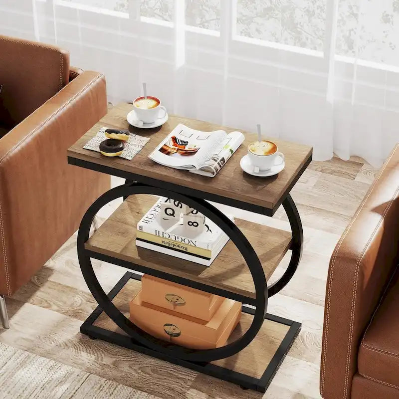 3-Tier Narrow End Table with Storage Shelves