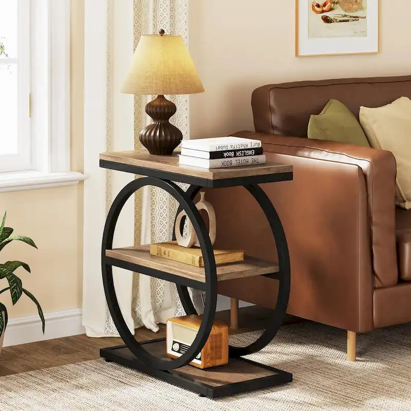 3-Tier Narrow End Table with Storage Shelves