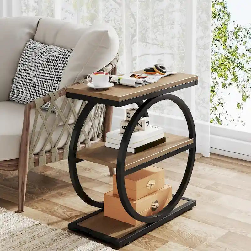 3-Tier Narrow End Table with Storage Shelves