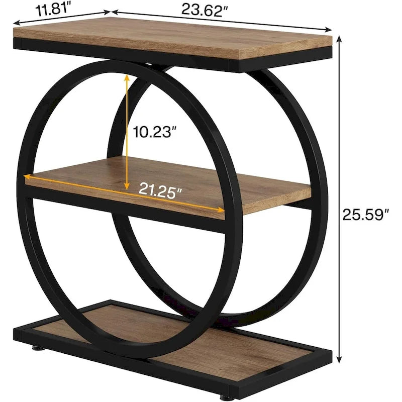 3-Tier Narrow End Table with Storage Shelves